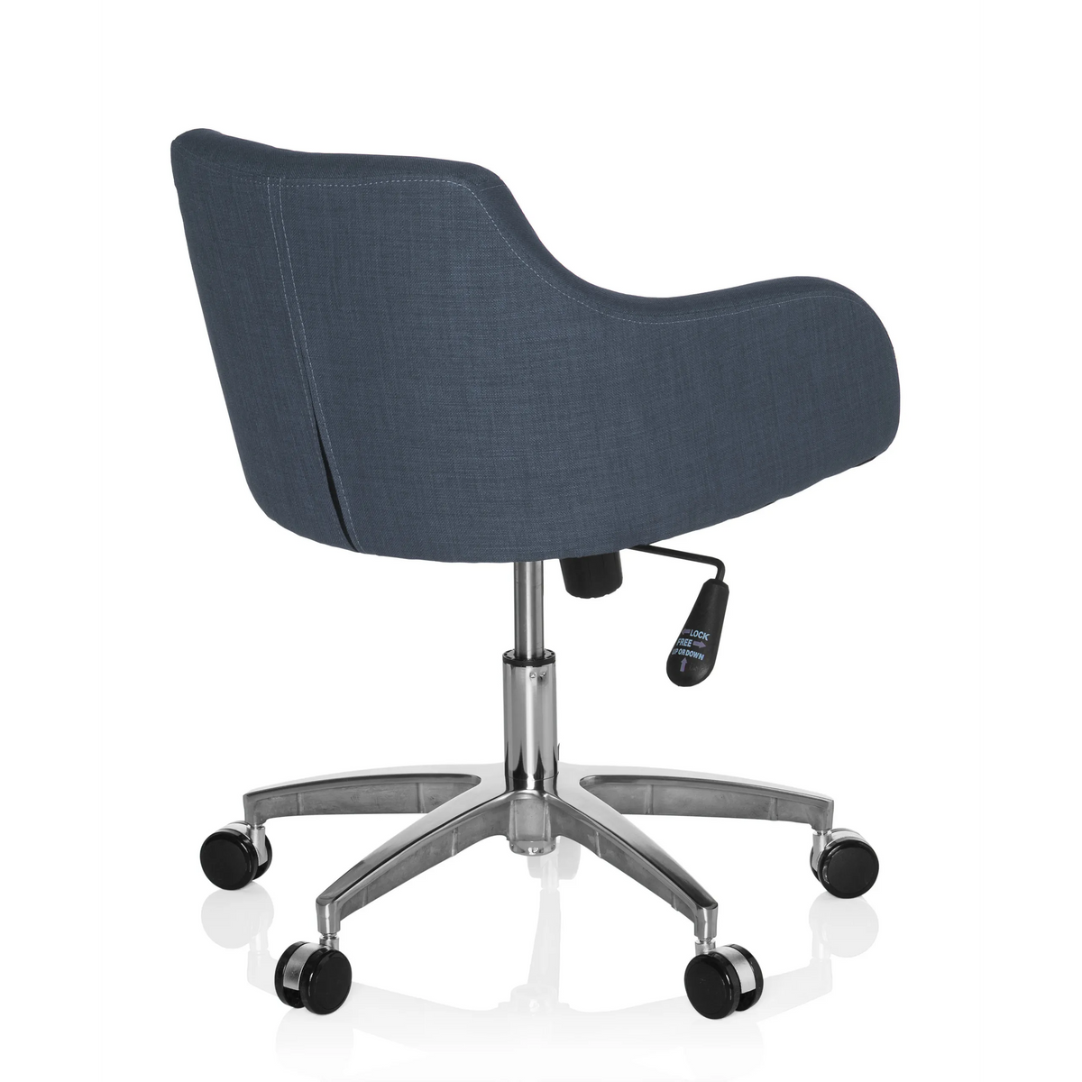 Dark grey Home Office Chair SOLAO 100 with padded shell and five-caster base by hjh OFFICE – 360-degree view (rear three-quarter view 140°)