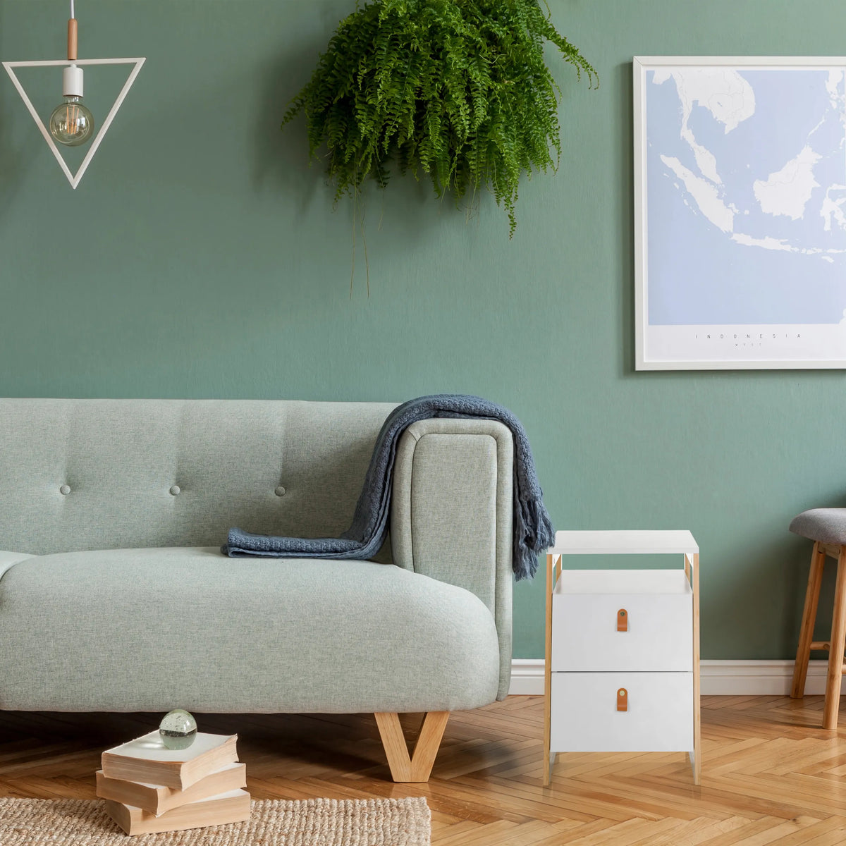 White Side table TAROLO III with two drawers and light wood legs by hjh LIVING