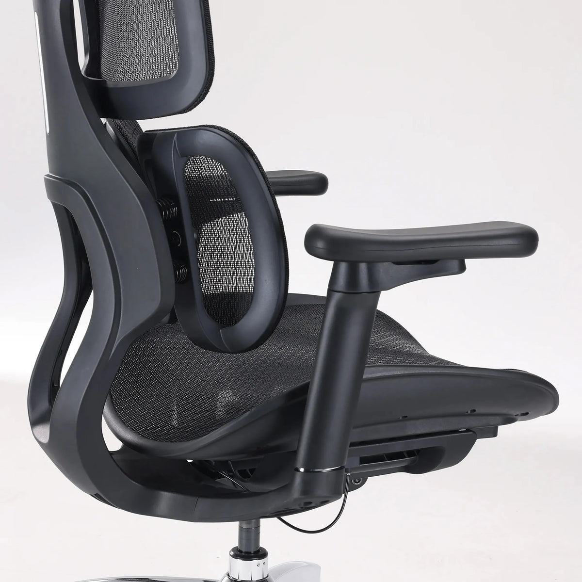 Lumbar support and armrest of the Professional Office Chair S100-M301 in black by Sihoo
