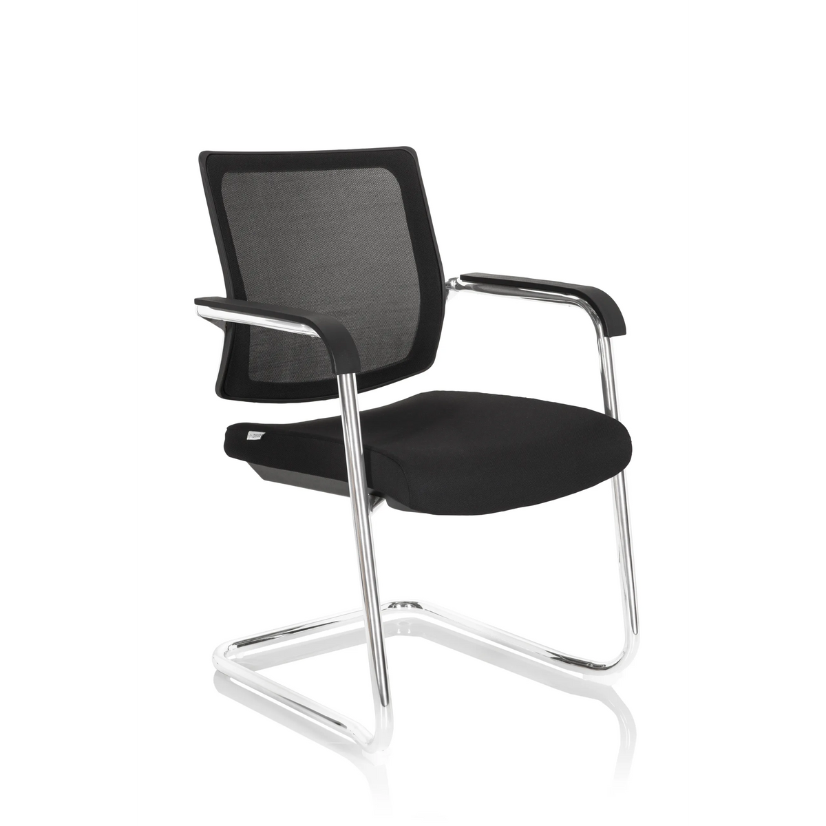 Black Cantilever chair LEVIA V with mesh back, armrests and sled base by hjh OFFICE – 360-degree view (front three-quarter view 40°)