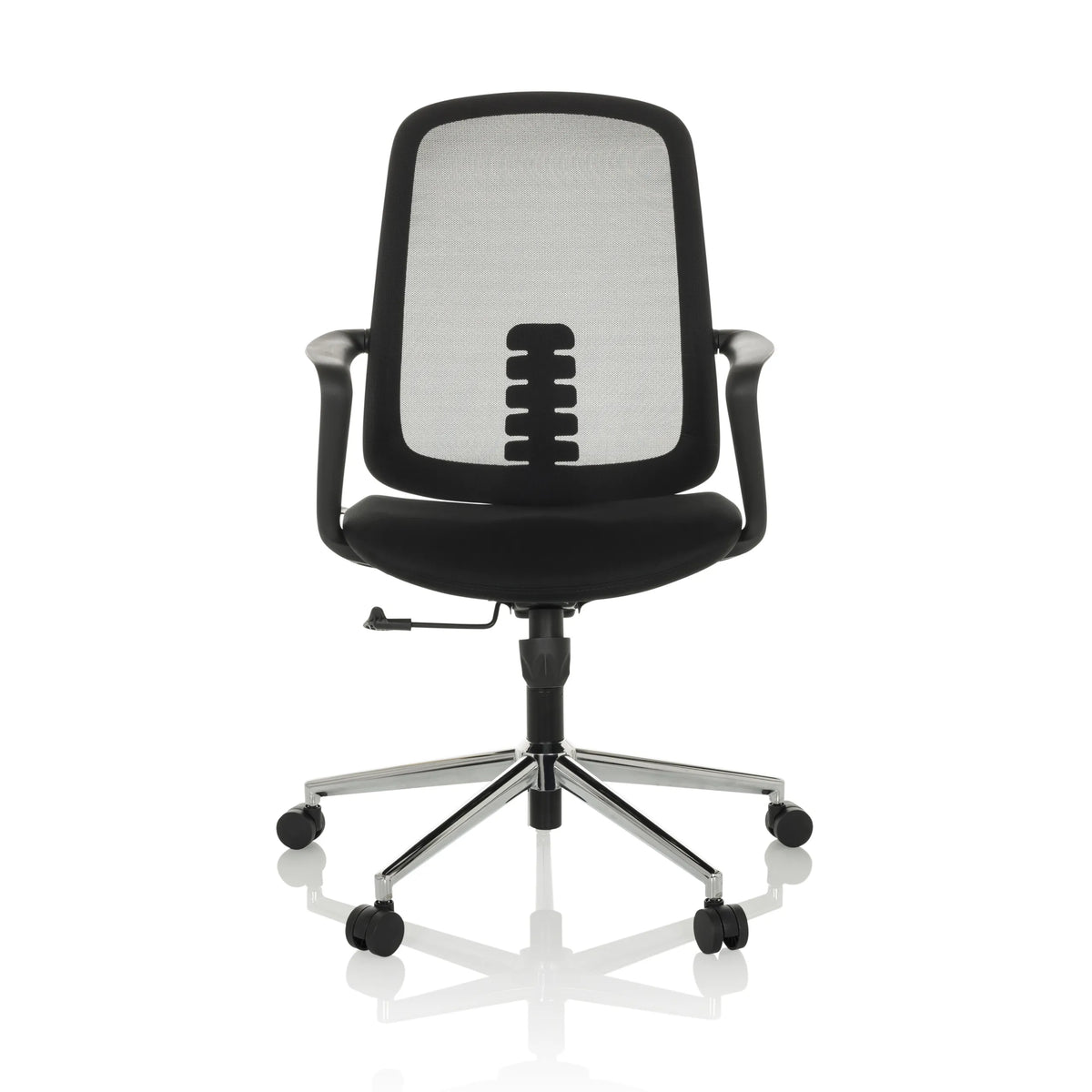 Black Home Office Chair SEDIOLO B with mesh back and five-caster base by hjh OFFICE – 360-degree view (front view 0°)