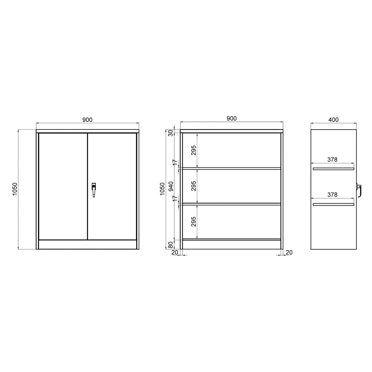Technical drawing of the Filing cabinet COLOR AS 105 with 900 × 1050 mm by hjh OFFICE