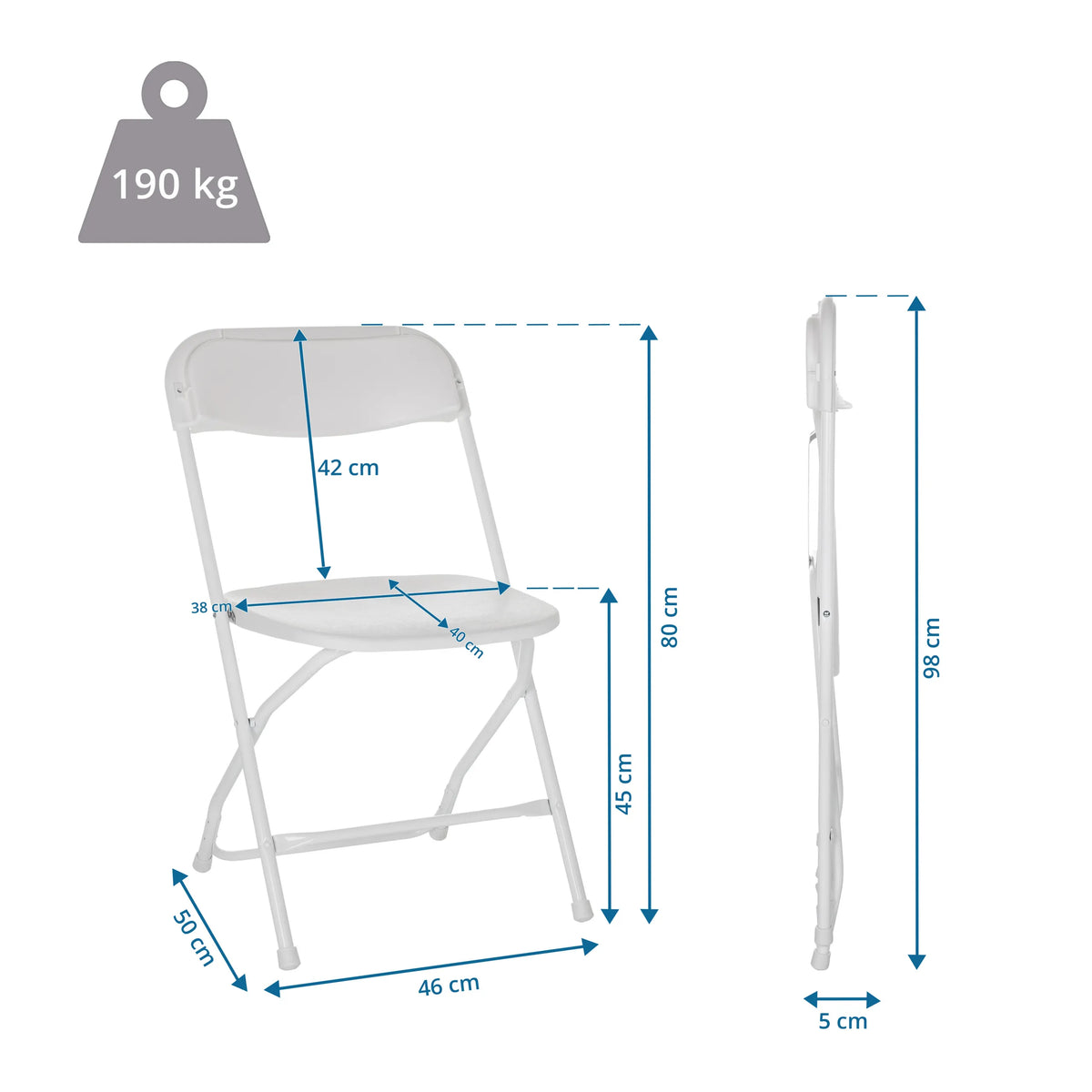 Technical drawing of the Outdoor chair TUDELA XXL W with a height of 80 cm and a load capacity of 190 kg by hjh OFFICE