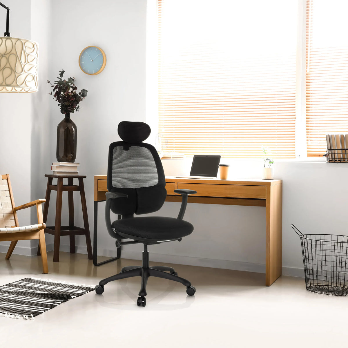 Black Professional Office Chair RI-COVER with mesh backrest and headrest by hjh OFFICE