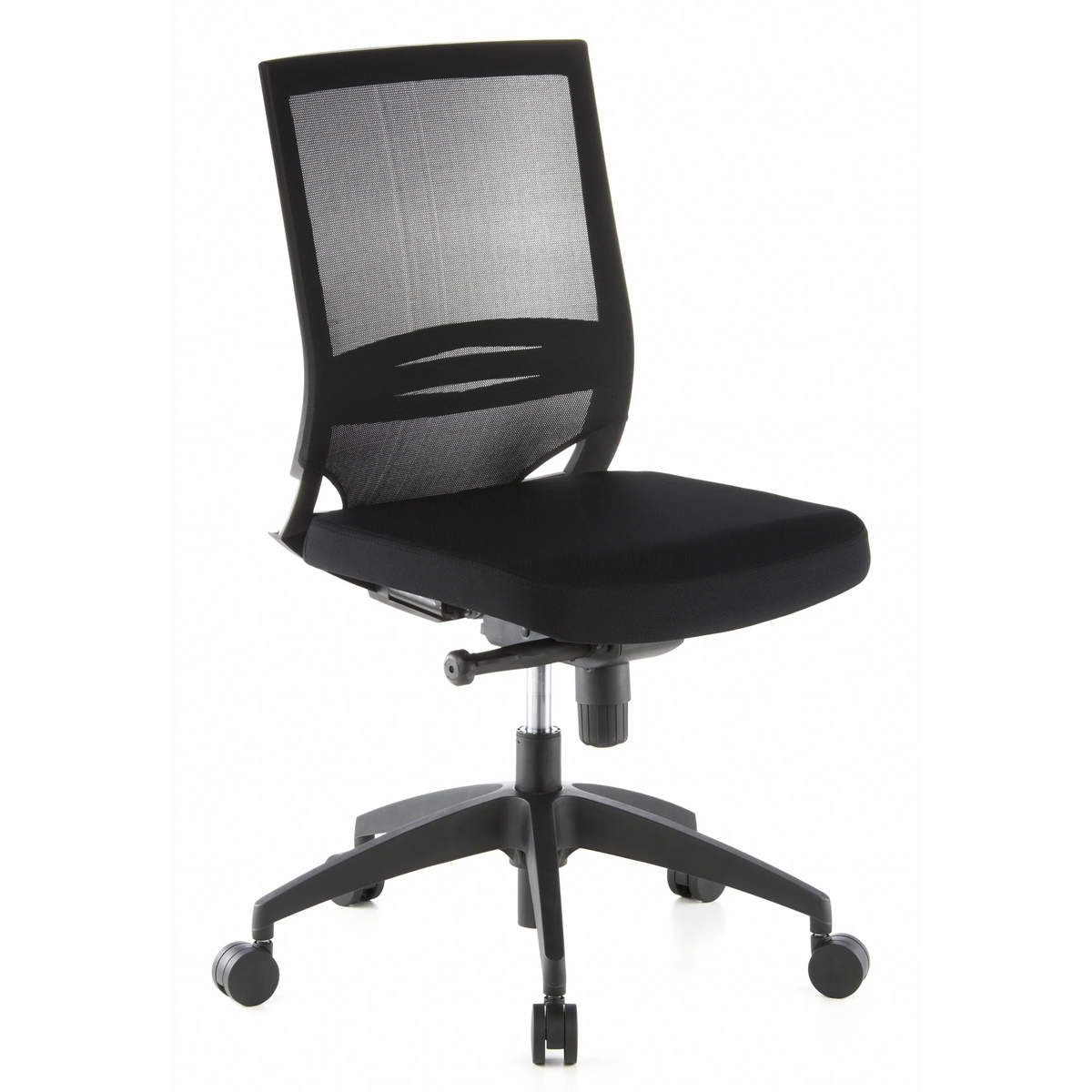 Black Professional Office Chair PORTO ECO with mesh back and five-caster base by hjh OFFICE – 360-degree view (front three-quarter view 40°)
