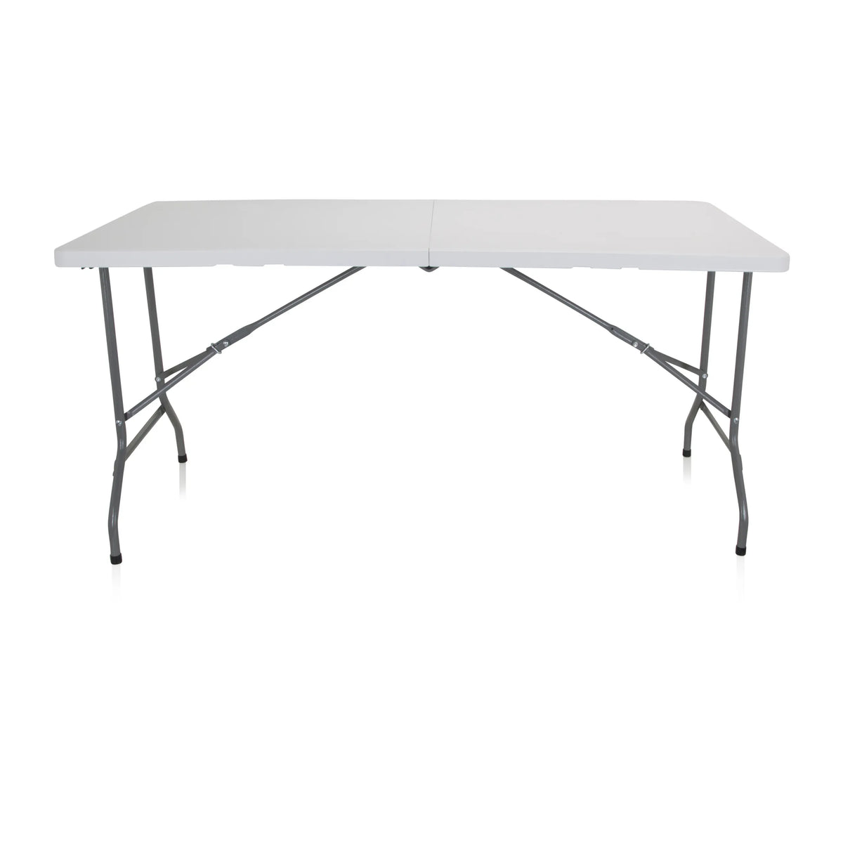 White Folding table EASY UP MULTI II with rectangular top and metal frame by hjh OFFICE – 360-degree view (front view 0°)