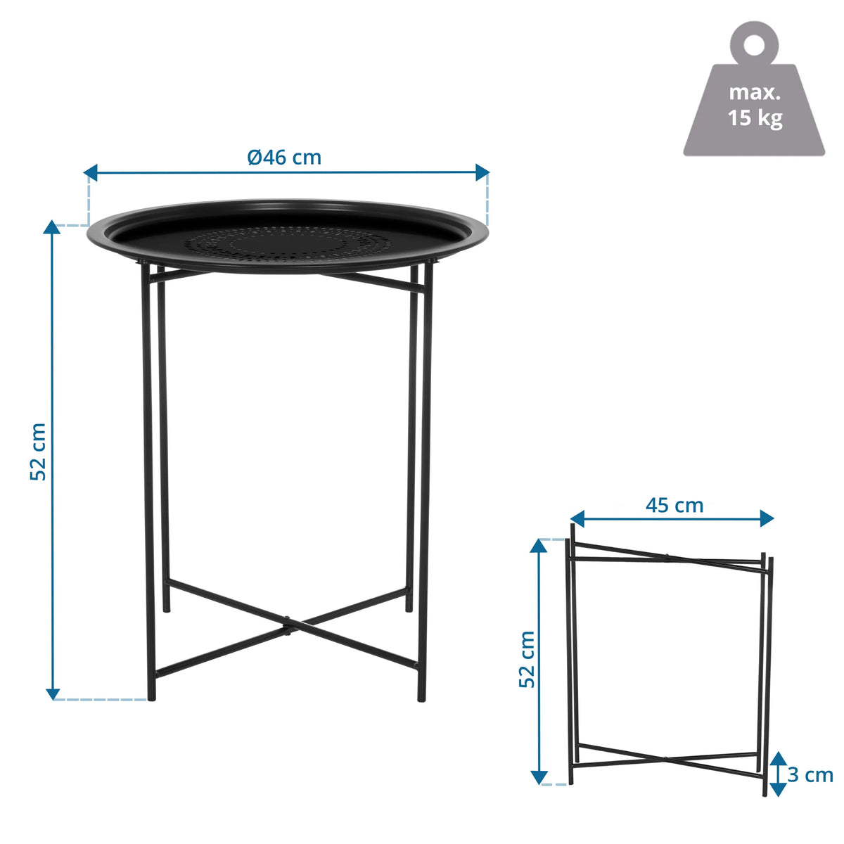 Technical drawing of the Side table ALLRUND with a diameter of 46 cm and a height of 52 cm by hjh LIVING