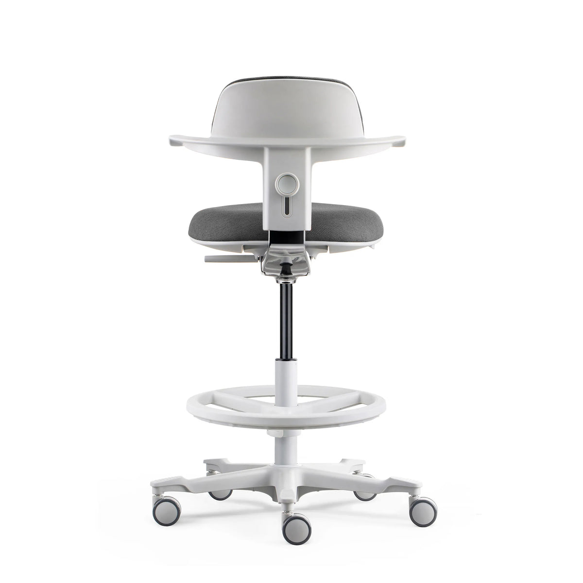 Rear view of the dark grey Work Chair TOP WORK 40 W with foot ring and castors by hjh OFFICE