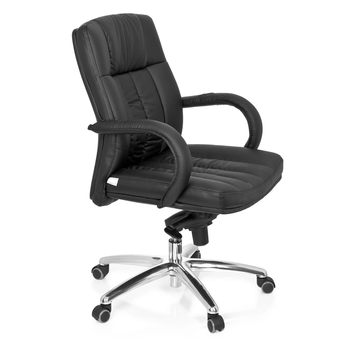 Black Swivel Chair XXL G 100 with quilted upholstery and five-caster base by hjh OFFICE – 360-degree view (front three-quarter view 60°)