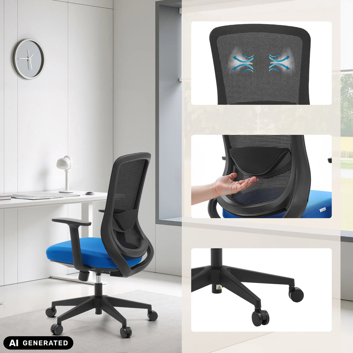 Home Office Chair Sedito in black-blue with lumbar support and caster base by hjh OFFICE (AI-generated image)