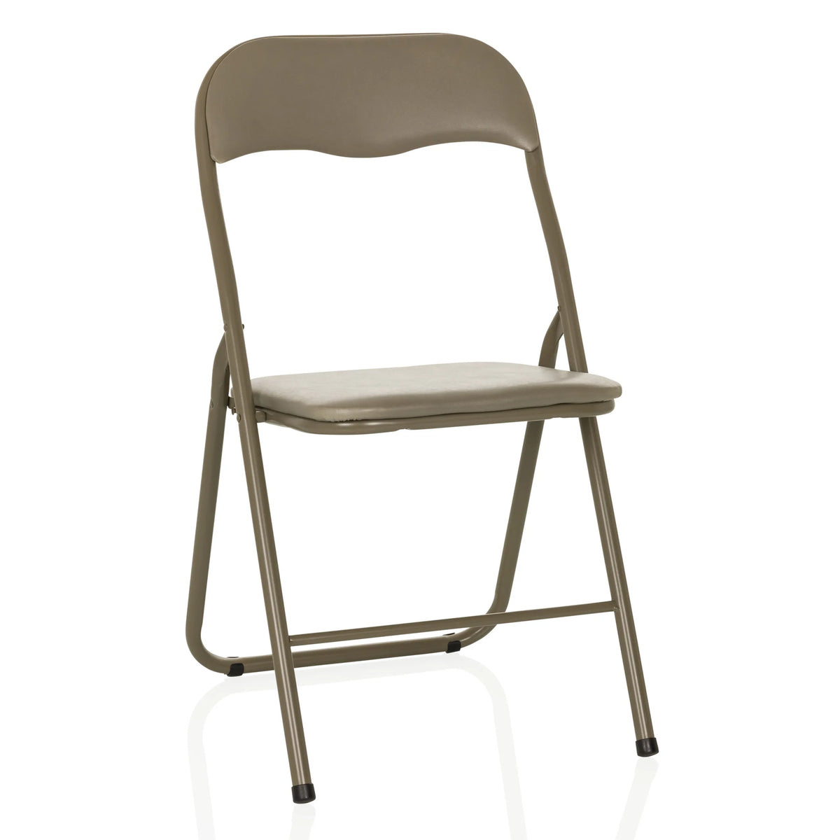 Taupe folding chair TUDELA BASIC with PVC padding by hjh OFFICE – 360-degree view (front view 15°)