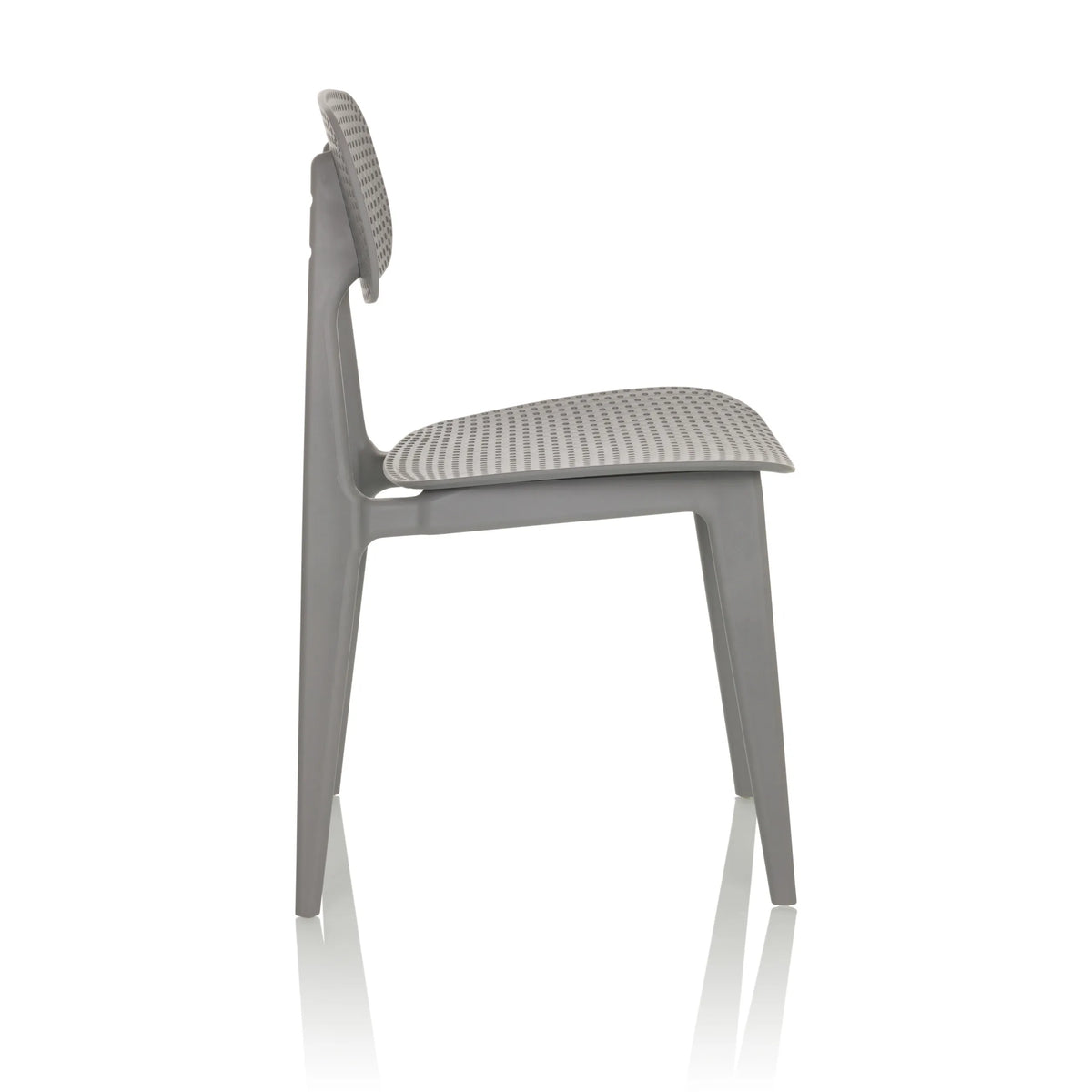 Grey Outdoor chair ARTIFO HOL with perforated backrest and seat by hjh OFFICE – 360-degree view (side profile 90°)