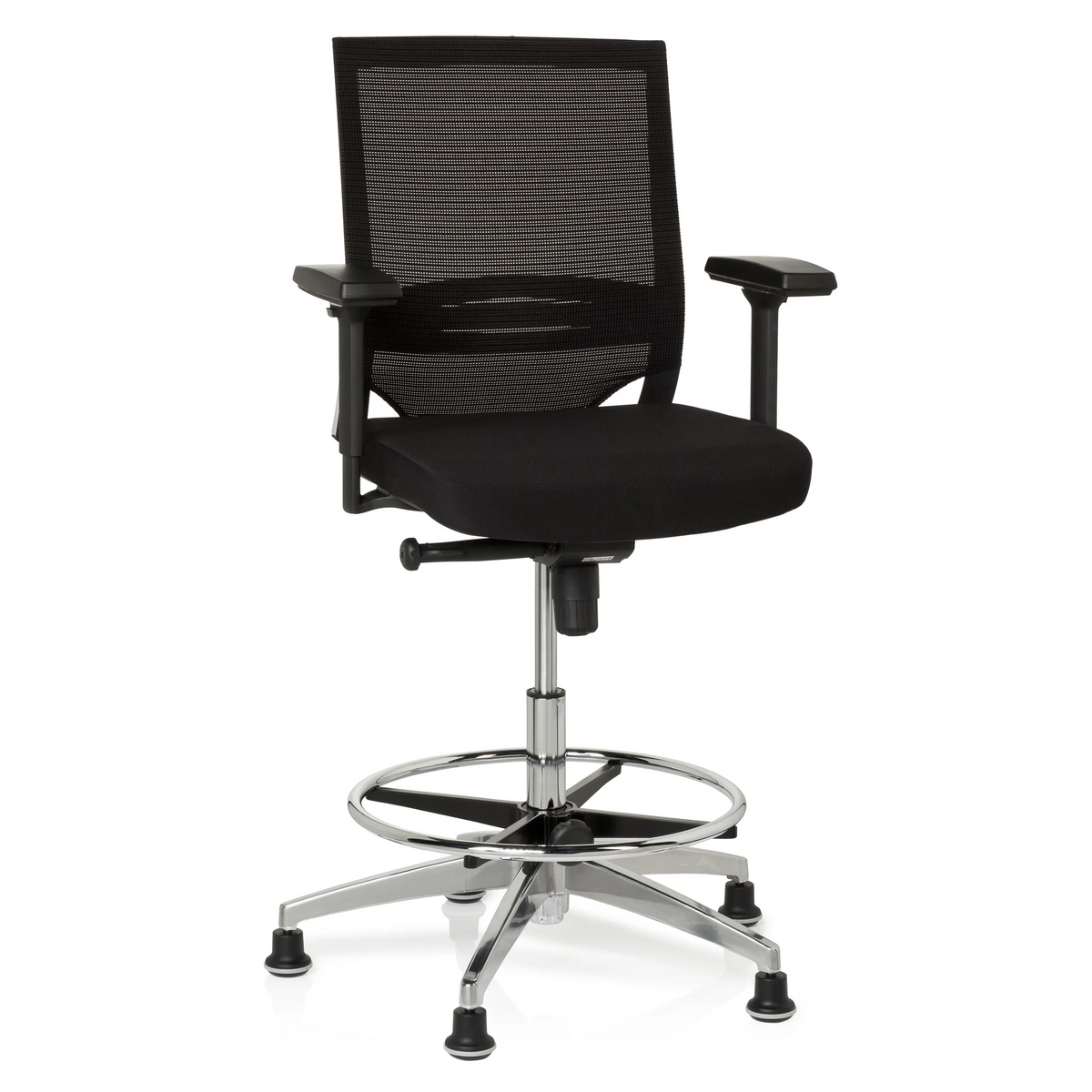 Black Counter chair TOP WORK 77 with mesh back, foot ring and five glides by hjh OFFICE – 360-degree view (front view 20°)