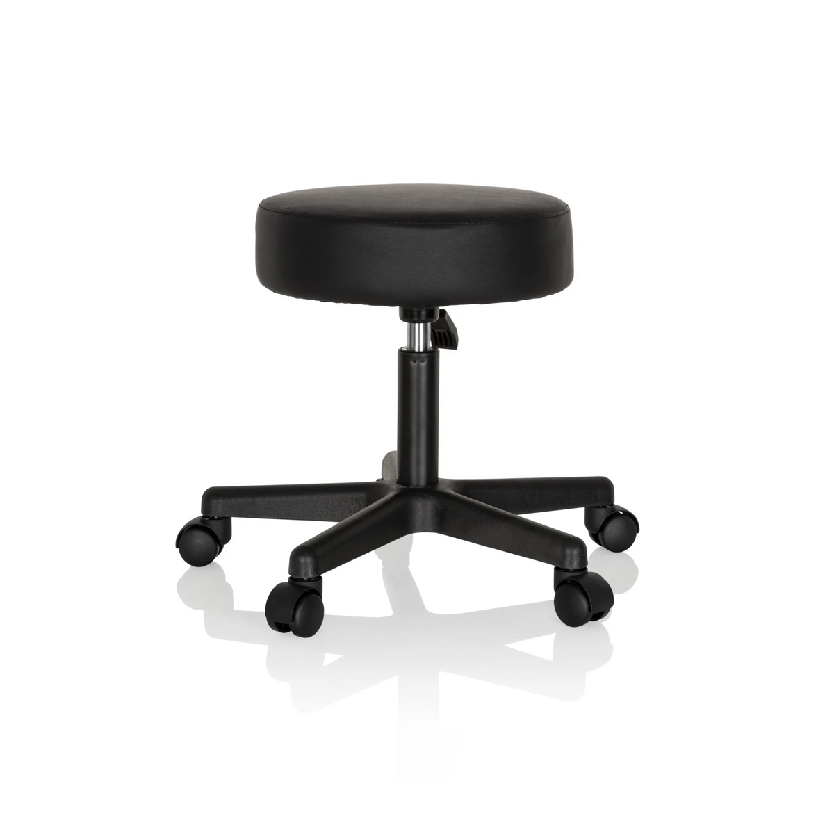 Black Swivel stool OPERATOR I with padded seat and five-caster base by hjh OFFICE – 360-degree view (side profile 80°)