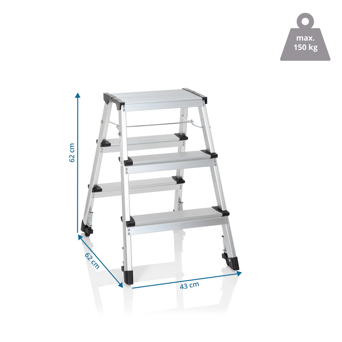 Dimensional view of the Folding Ladder SOLID IV with a height of 62 cm and a width of 43 cm by hjh OFFICE