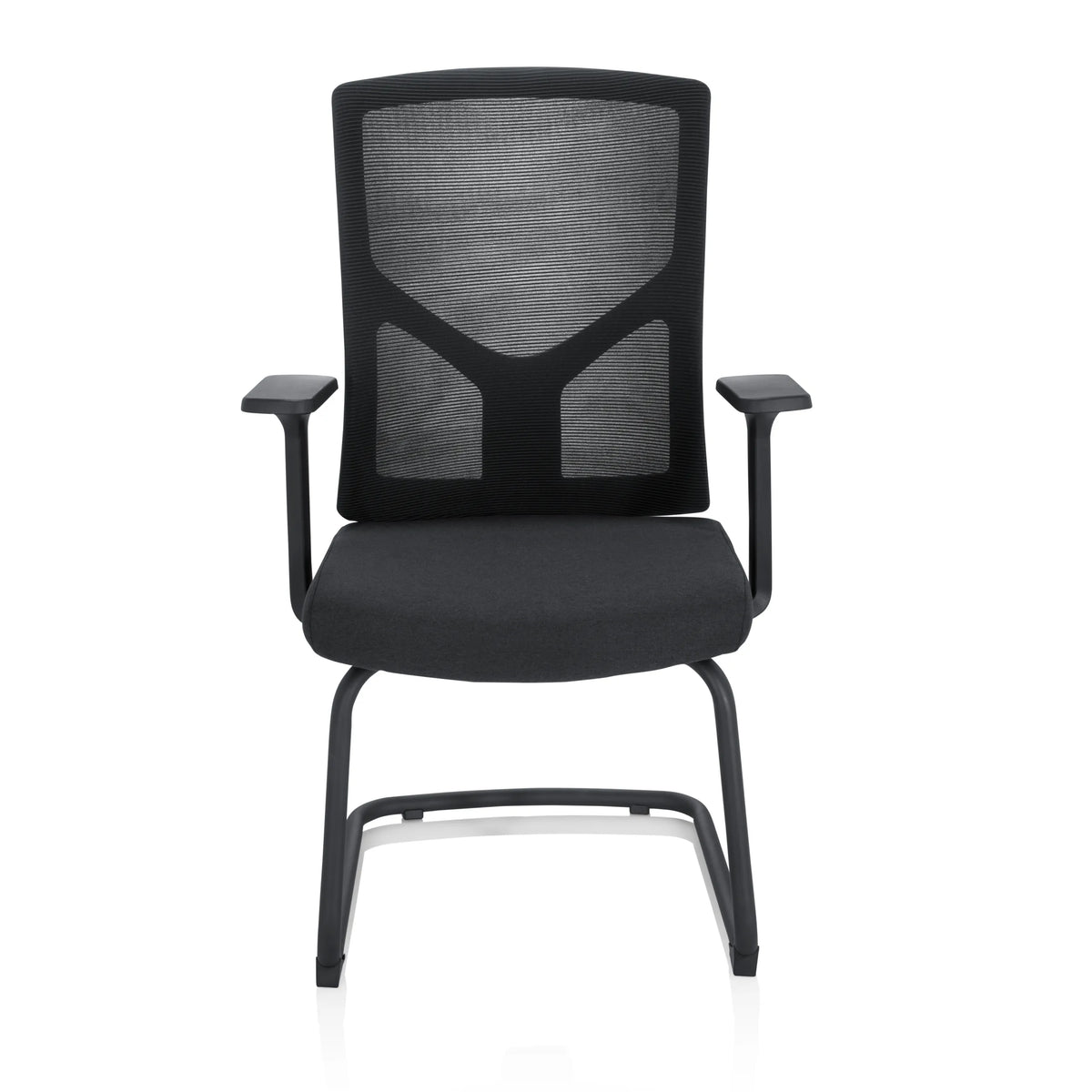 Schwarzer Freischwinger BRETON V B mit Netzrücken und Armlehnen von hjh OFFICE – 360-Grad-Ansicht (Frontansicht 0°)
