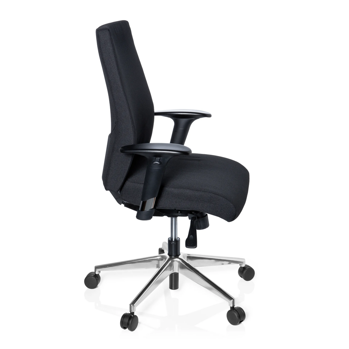 Black Professional Office Chair PRO-TEC 250 with armrests and five-caster base by hjh OFFICE – 360-degree view (side profile 80°)