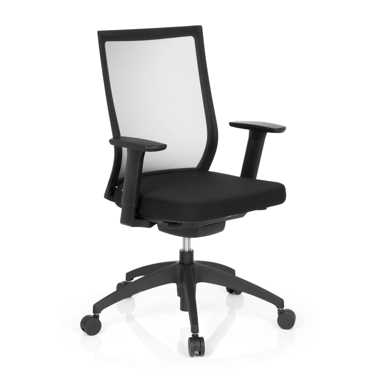 Black Professional Office Chair ASPEN with mesh back and five-caster base by hjh OFFICE – 360-degree view (front three-quarter view 40°)