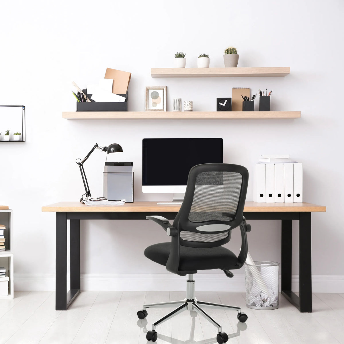 Black Home Office Chair MIKO B ECO with mesh backrest and armrests by hjh OFFICE