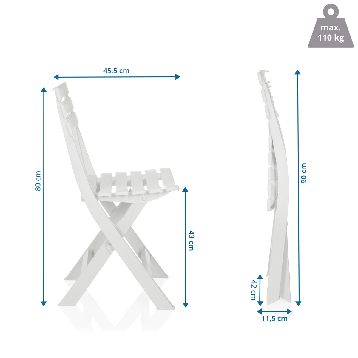 Technische Zeichnung des Outdoor-Stuhls TRAVANO mit einer Höhe von 80 cm von hjh LIVING