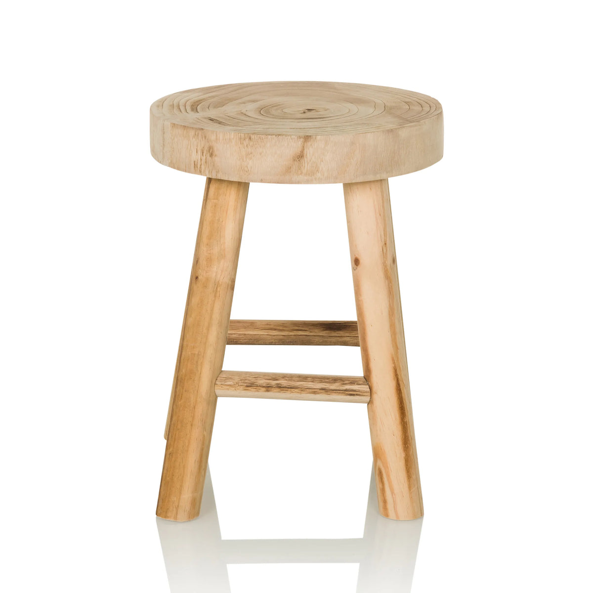 Brown wooden stool RUSTIKO W with round seat and crossbars by hjh LIVING – 360-degree view (front view 0°)