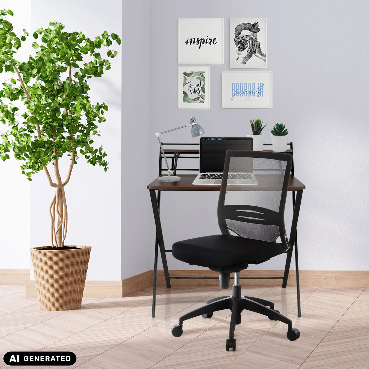 Black Professional Office Chair PORTO PRO with mesh back at a desk by hjh OFFICE (AI-generated image)