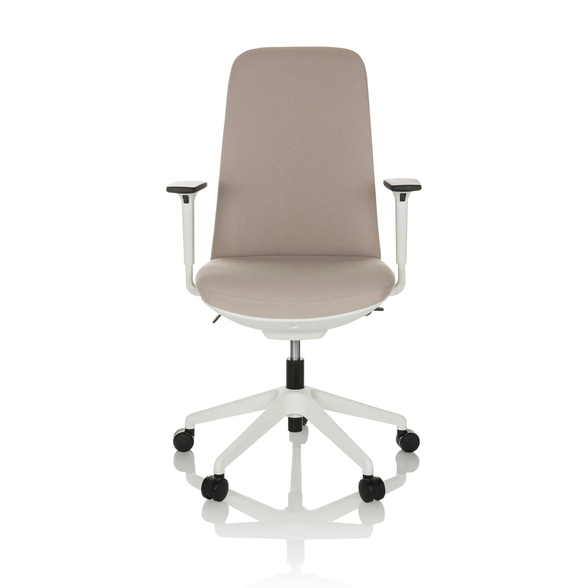 Beige Professional Office Chair NESTORA with armrests and white five-caster base by hjh OFFICE – 360-degree view (front view 0°)