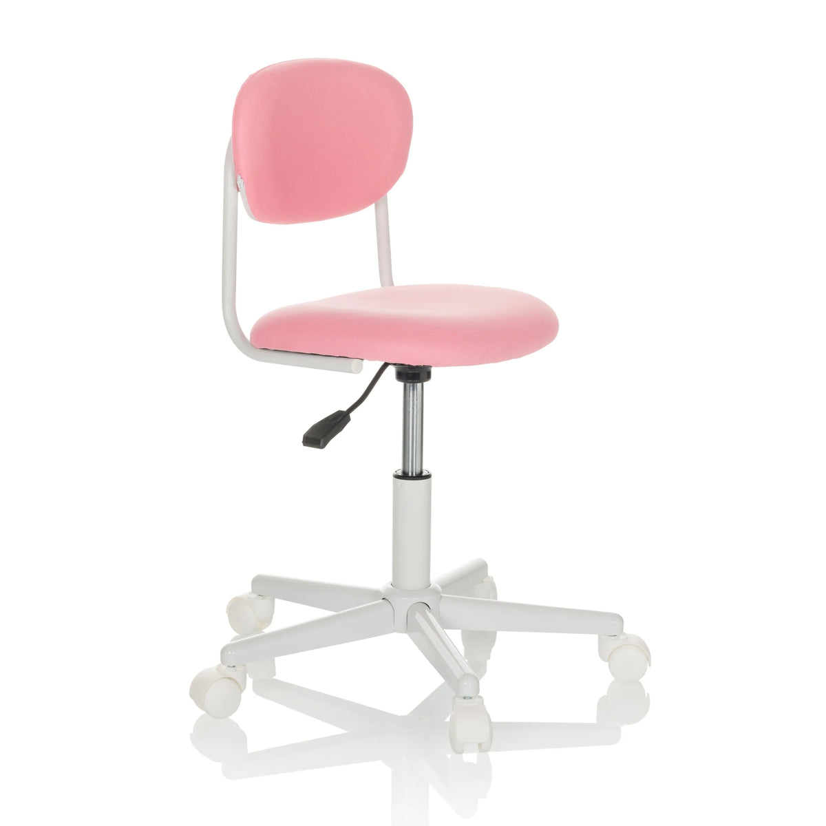 Pink Swivel Chair – Children KIDDY BASE I with five-star base and five castors by hjh OFFICE – 360-degree view (front three-quarter view 45°)