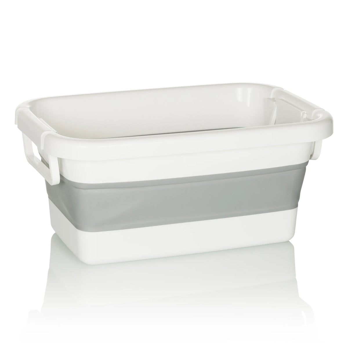 White-grey Folding container CLEAN SILW with integrated handles by hjh OFFICE – 360-degree view (side profile 90°)