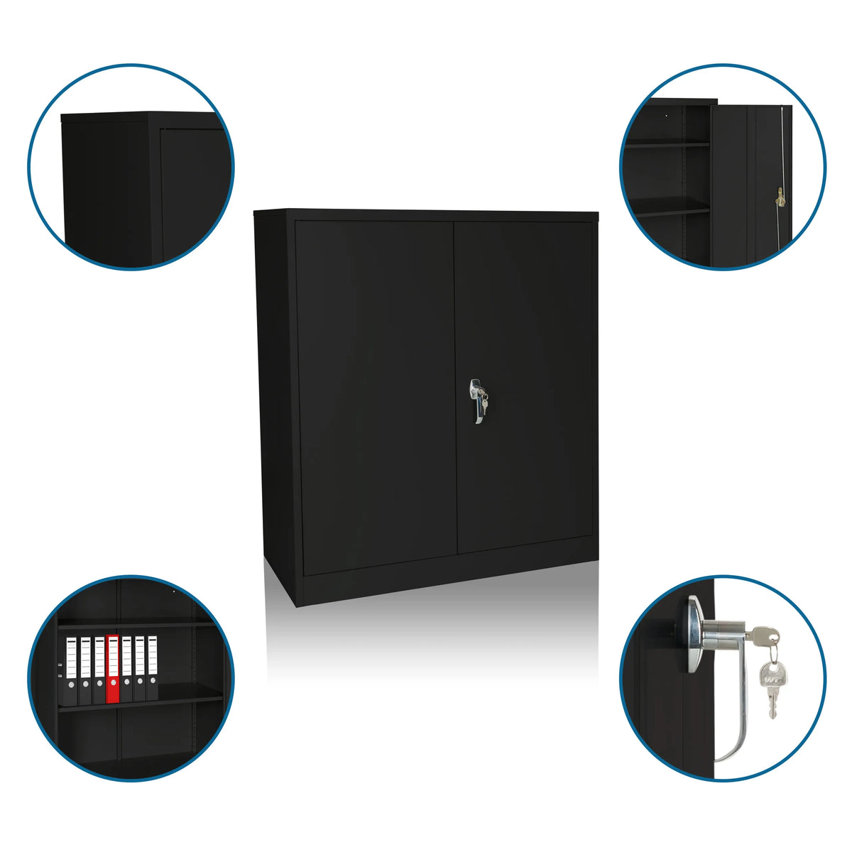 Black filing cabinet COLOR AS 105 with two doors, lock and internal shelves by hjh OFFICE