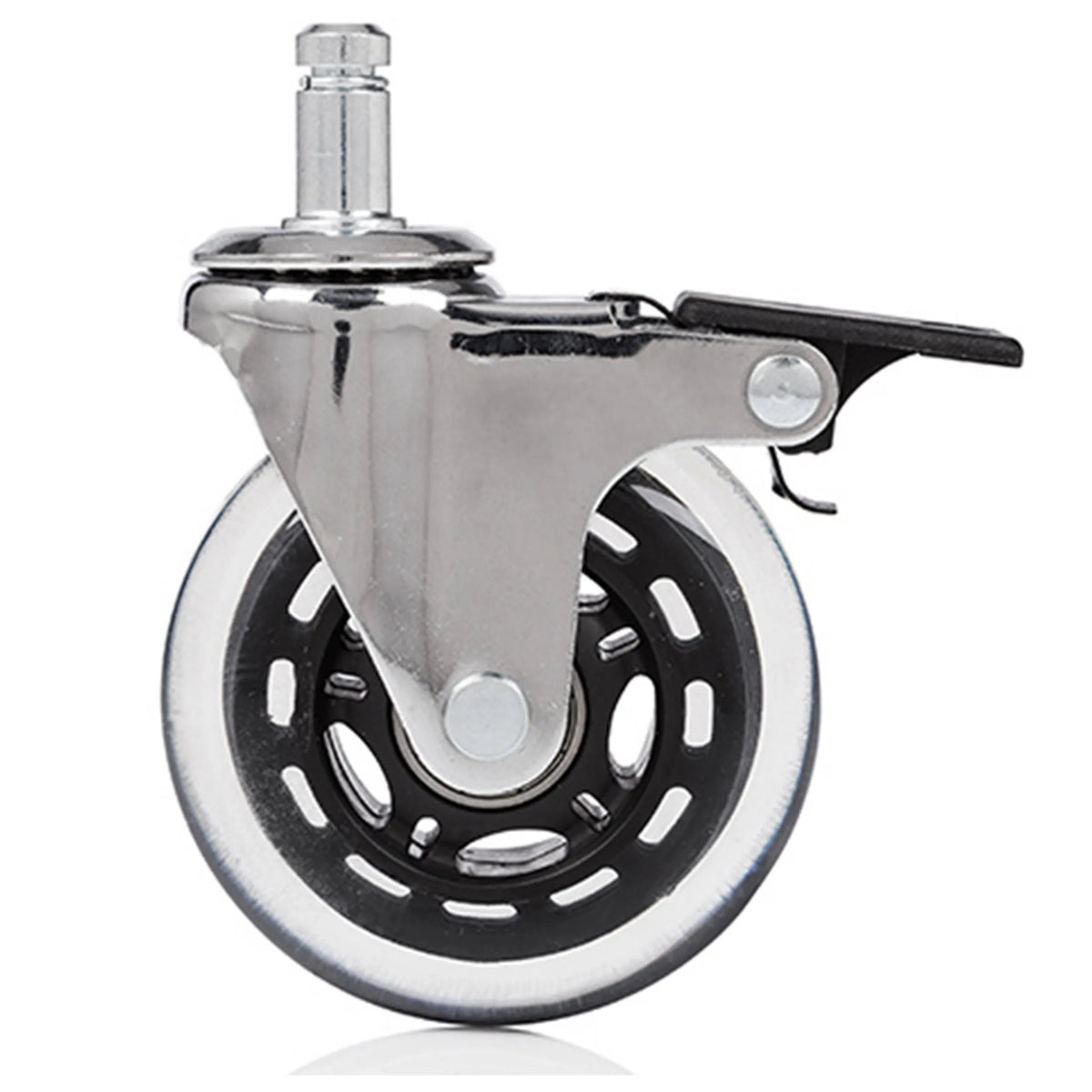 5x ROLO SKATE CT 11mm/75mm Castors with locking brake in silver and transparent for hard floors by hjh OFFICE