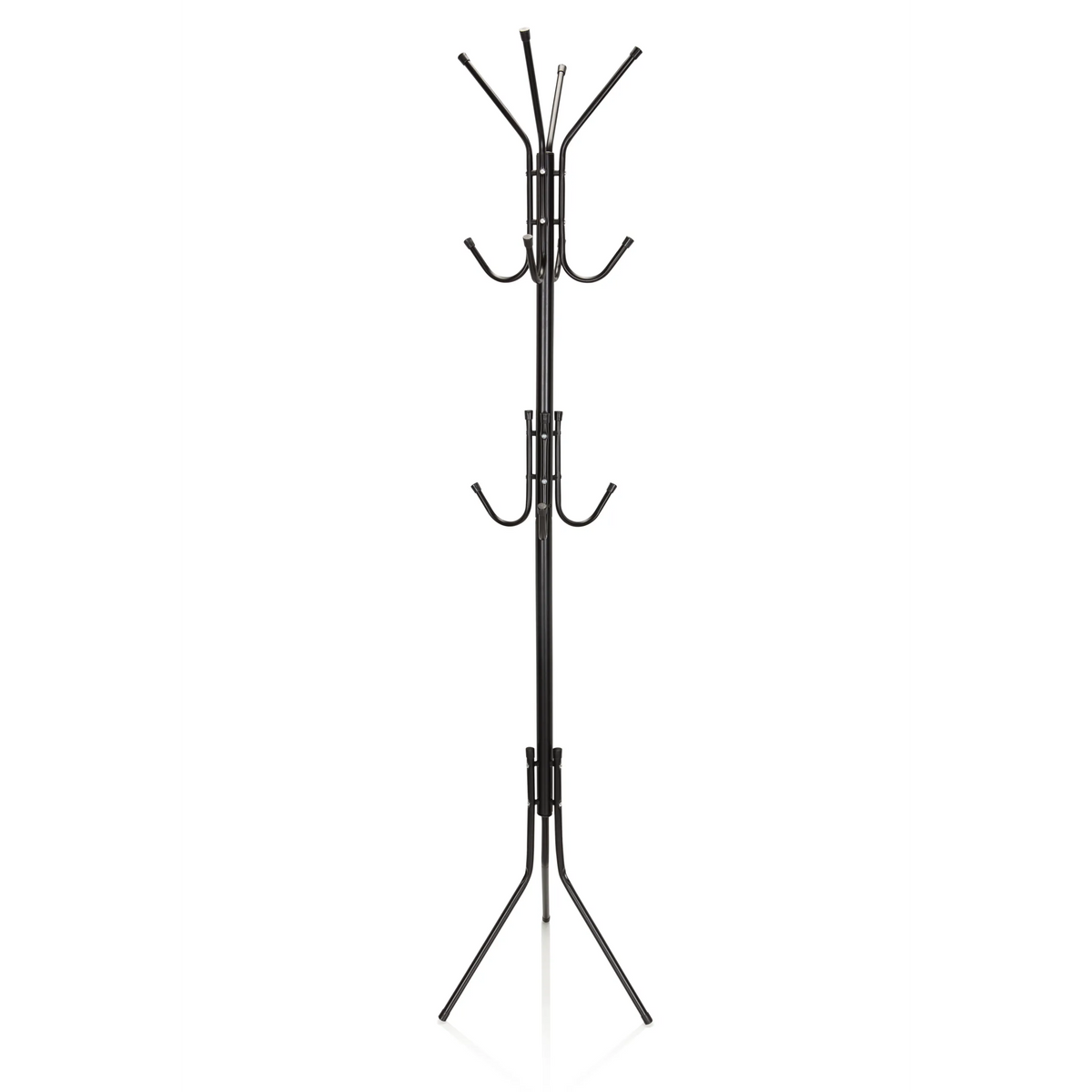 Black Coat Stand SPACE IV with multiple hooks and a tripod base by hjh OFFICE – 360-degree view (front view 0°)