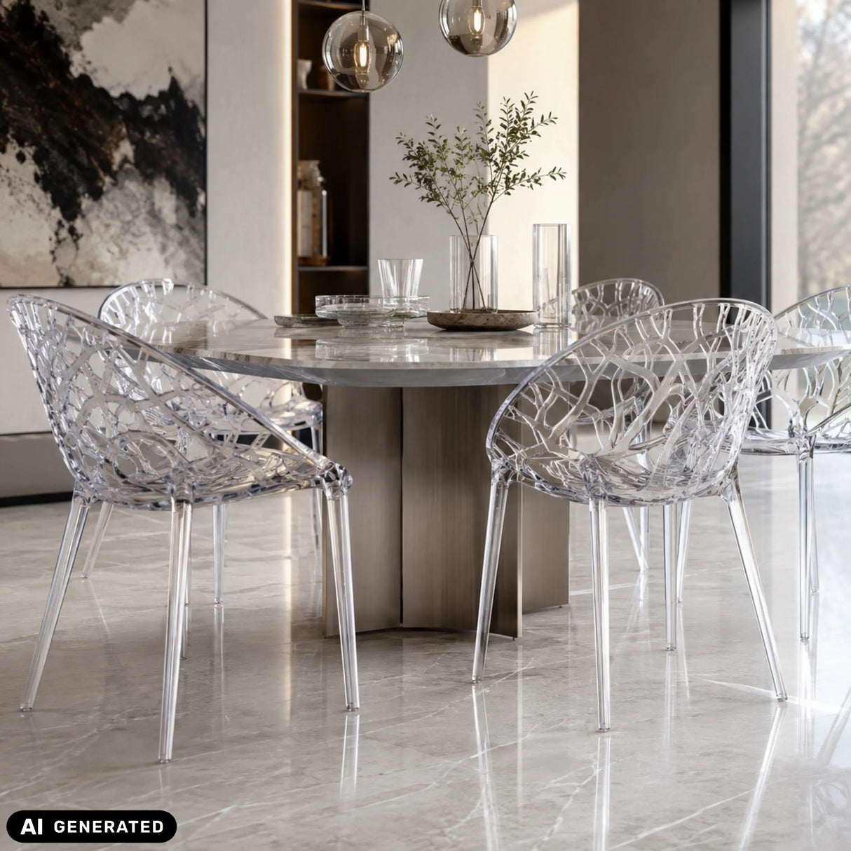 Transparent Four-legged chair Artifo T with organic backrest structure by hjh LIVING