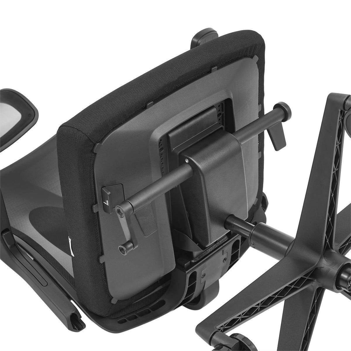 Rear view of the mechanism and upholstery of the ARCEO B Professional Office Chair in black by hjh OFFICE