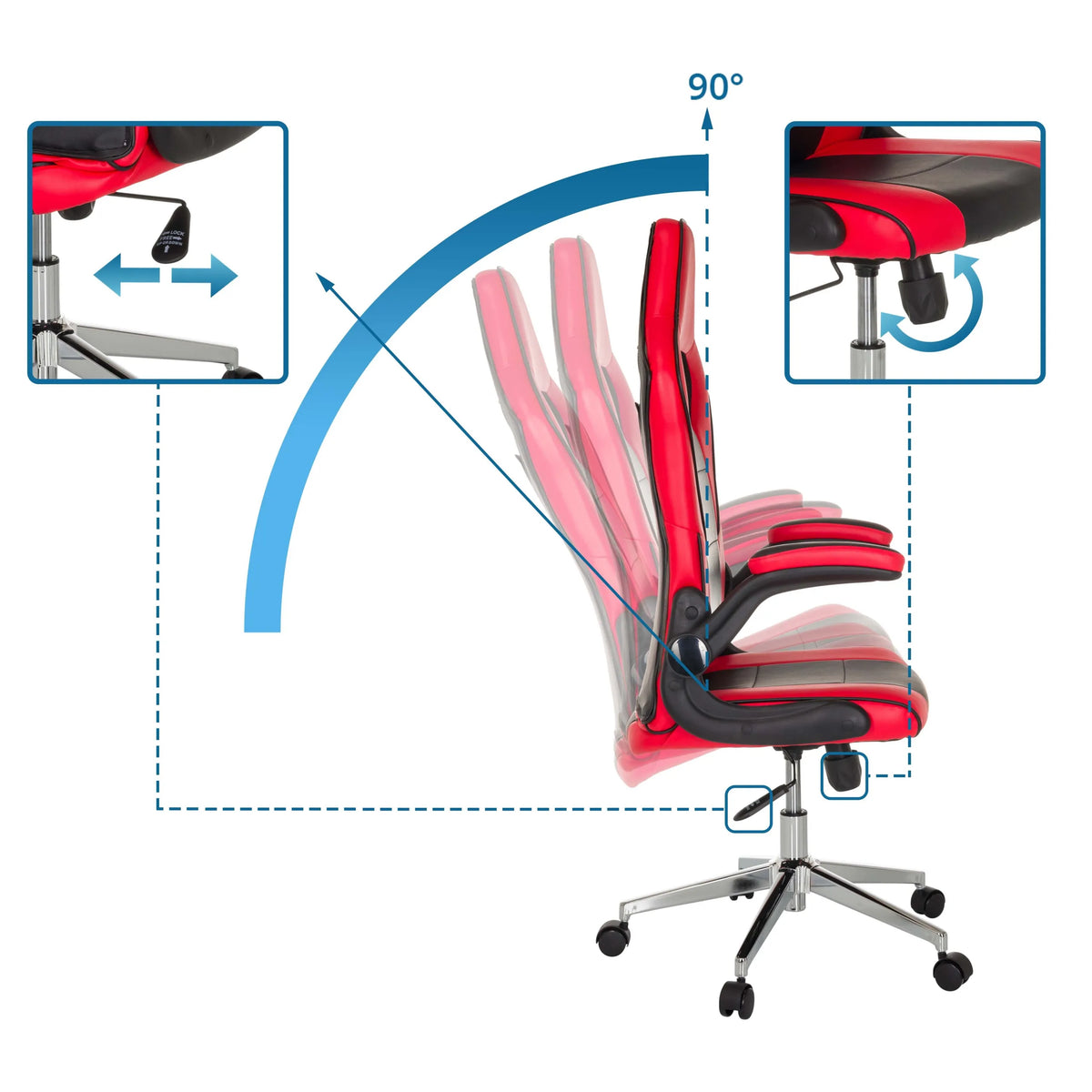 Adjustable backrest of the GAME SPORT PRO gaming chair with a 90-degree tilt by MyBuero