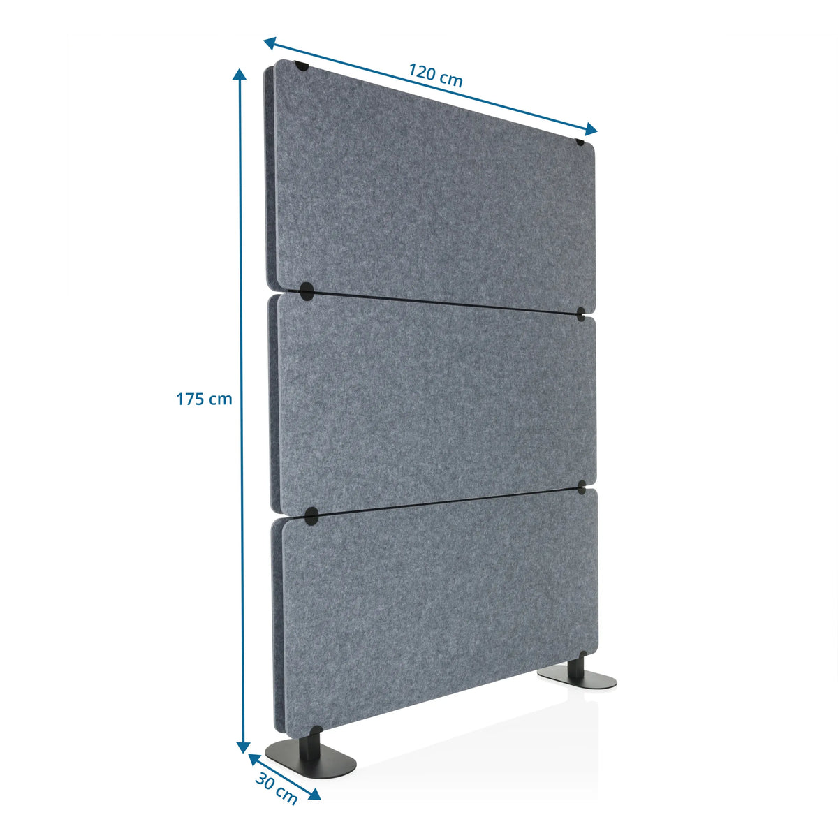 Maßzeichnung der Trennwand FLEXMIUT EXTEND mit 175 × 120 cm von hjh OFFICE