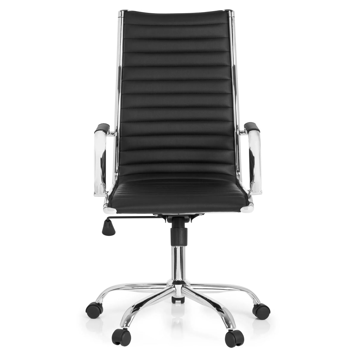 Black Professional Executive Chair VEMONA 20 with diamond stitching, armrests and five-caster base by hjh OFFICE – 360-degree view (front view 0°)