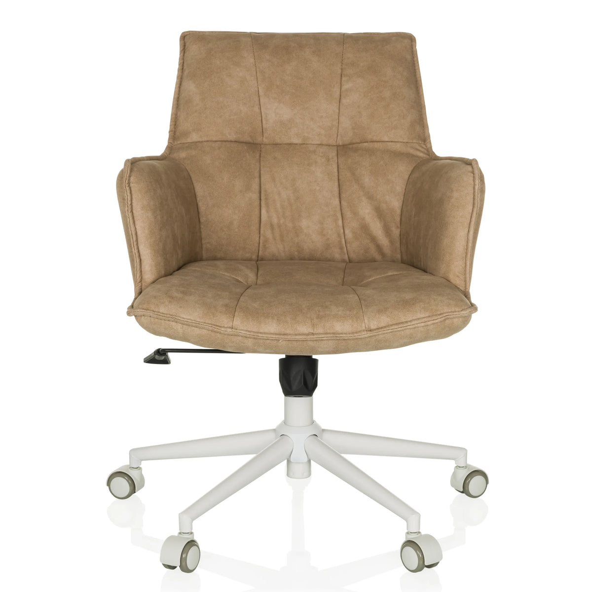Beige SOLAO LIFE W Home Office Chair with padded seat and white five-caster base by hjh LIVING – 360-degree view (front view 0°)