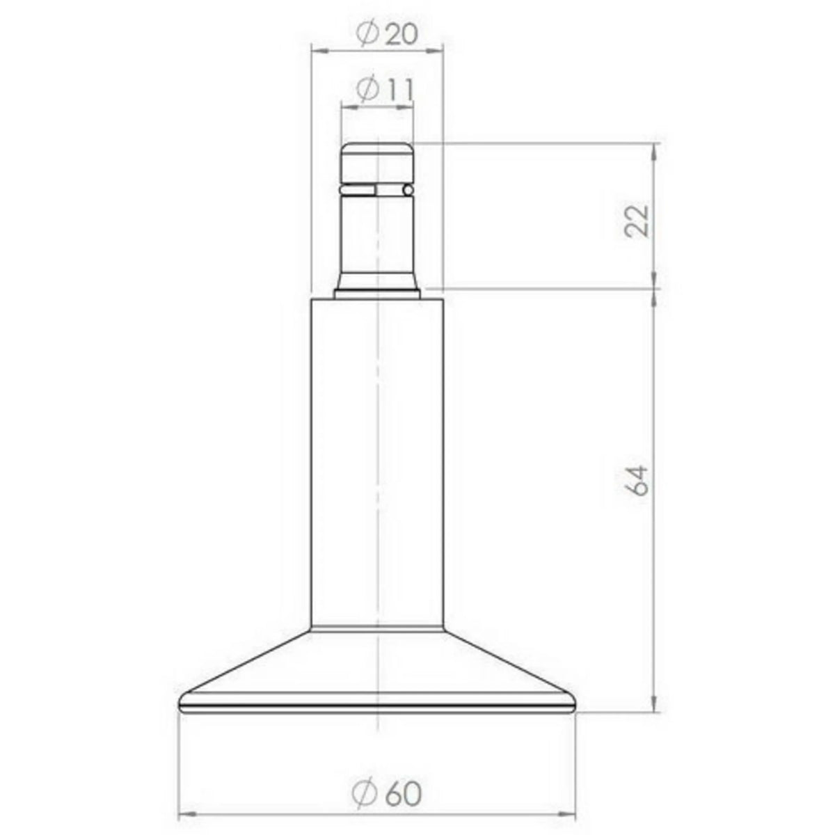 Technical drawing of the Chair glide 5 x STAND Nr. 12 with a diameter of 60 mm by hjh OFFICE
