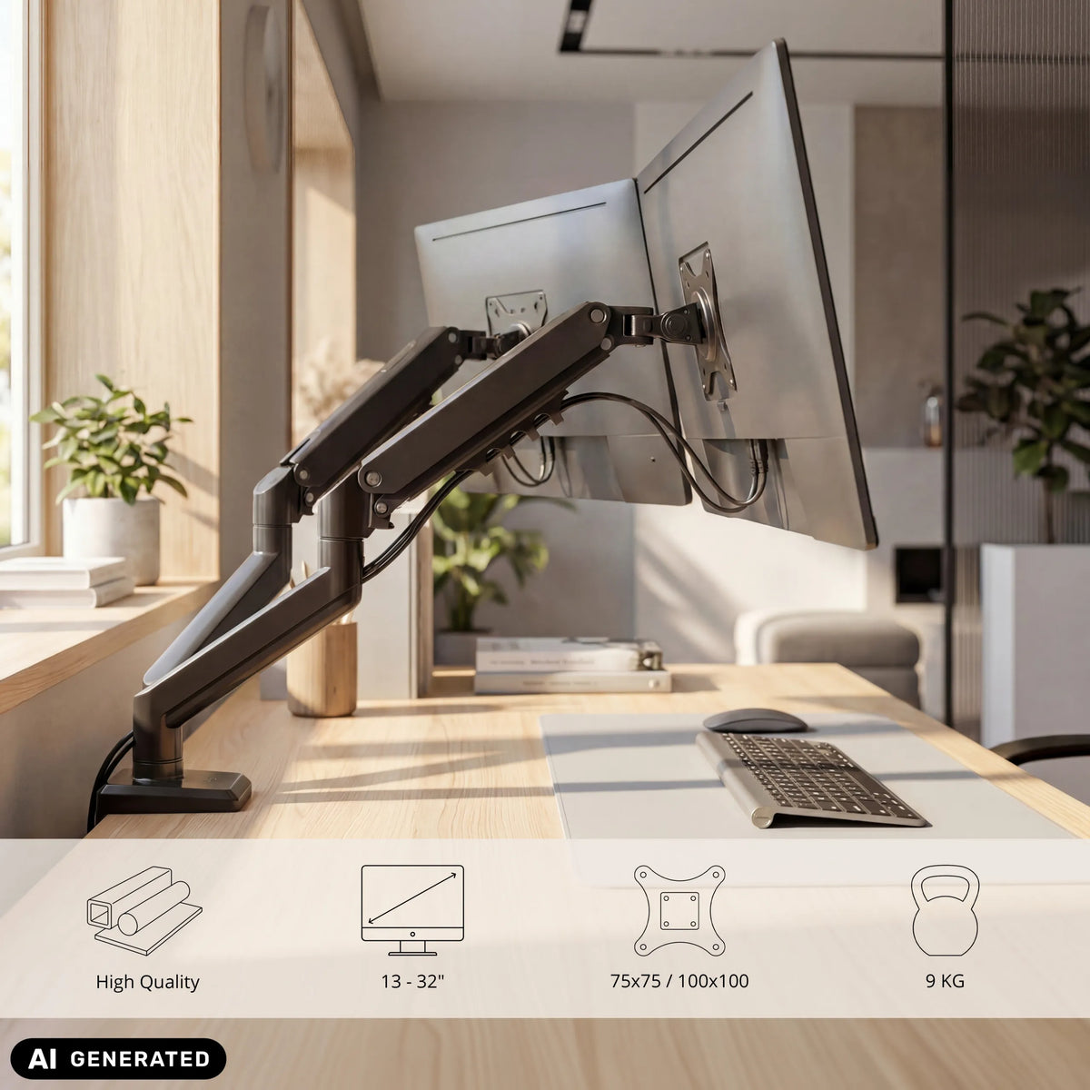 Ergomount GF2 monitor mount in black for screens up to 32 inches and 9 kg by hjh OFFICE (AI-generated image)
