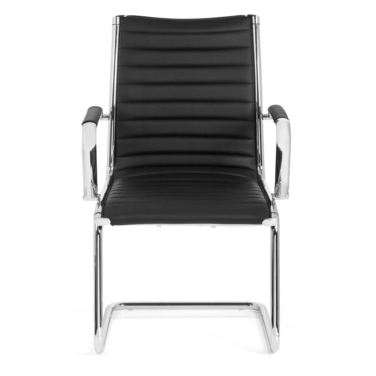 Black Cantilever chair VEMONA V with cross-stitching and chrome armrests by hjh OFFICE – 360-degree view (front view 0°)