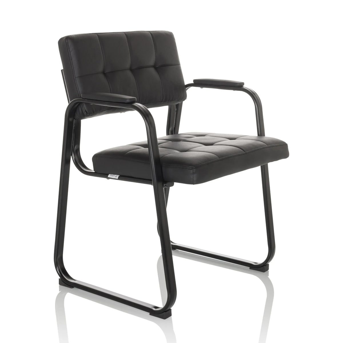 Black guest chair ZANTA B PU with quilted upholstery and armrests by hjh OFFICE – 360-degree view (front three-quarter view 45°)