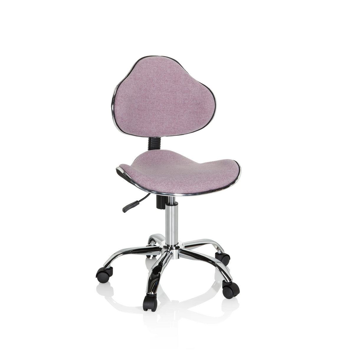 Pink Swivel Chair – Children KIDDY GTI-3 with shiny base and five castors by hjh OFFICE – 360-degree view (front view 20°)