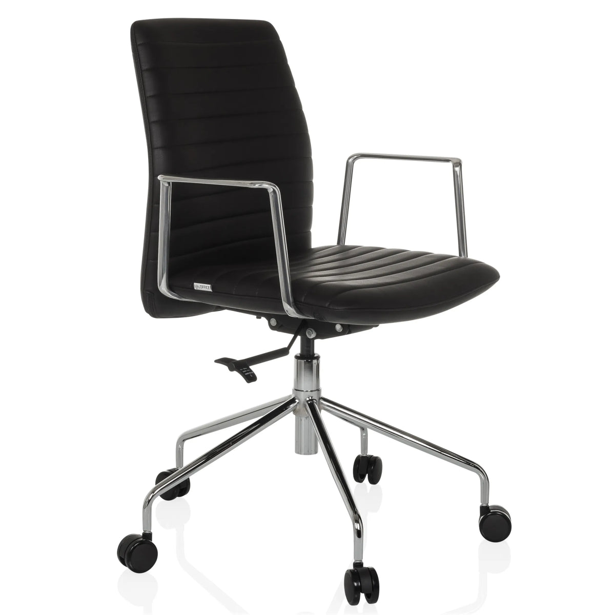 Black Luxury Executive Chair VEMONA 30 with cross-stitching, armrests and five-caster base by hjh OFFICE – 360-degree view (front three-quarter view 45°)