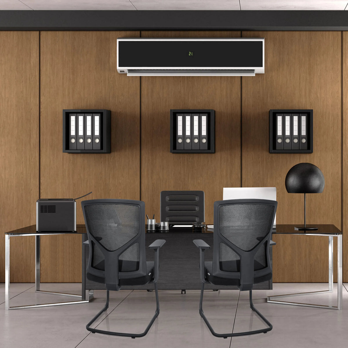 Two black BRETON V B cantilever chairs with mesh backrests and armrests by hjh OFFICE