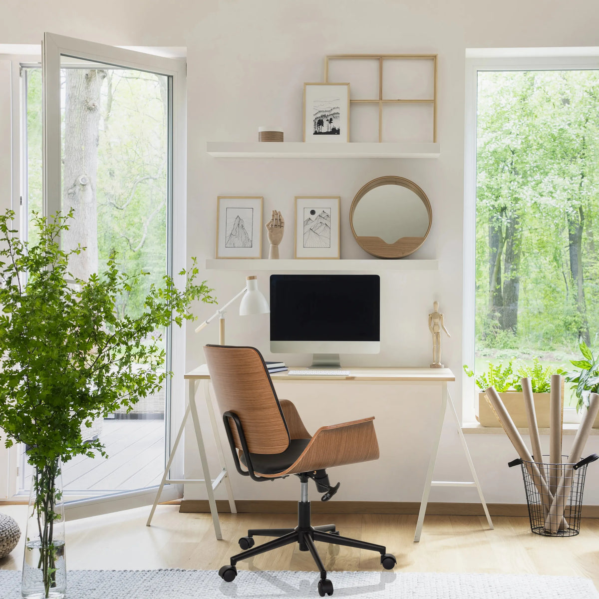 Black Home Office Chair CENCA II with brown backrest and castors by hjh LIVING