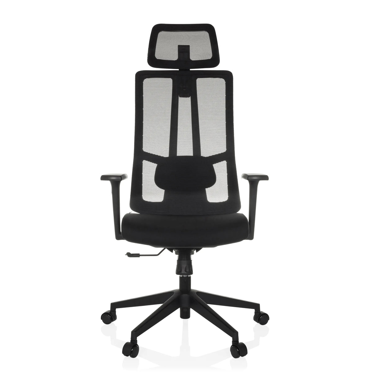 Black Professional Office Chair TRAMORE with mesh back and five-caster base by hjh OFFICE – 360-degree view (front view 0°)