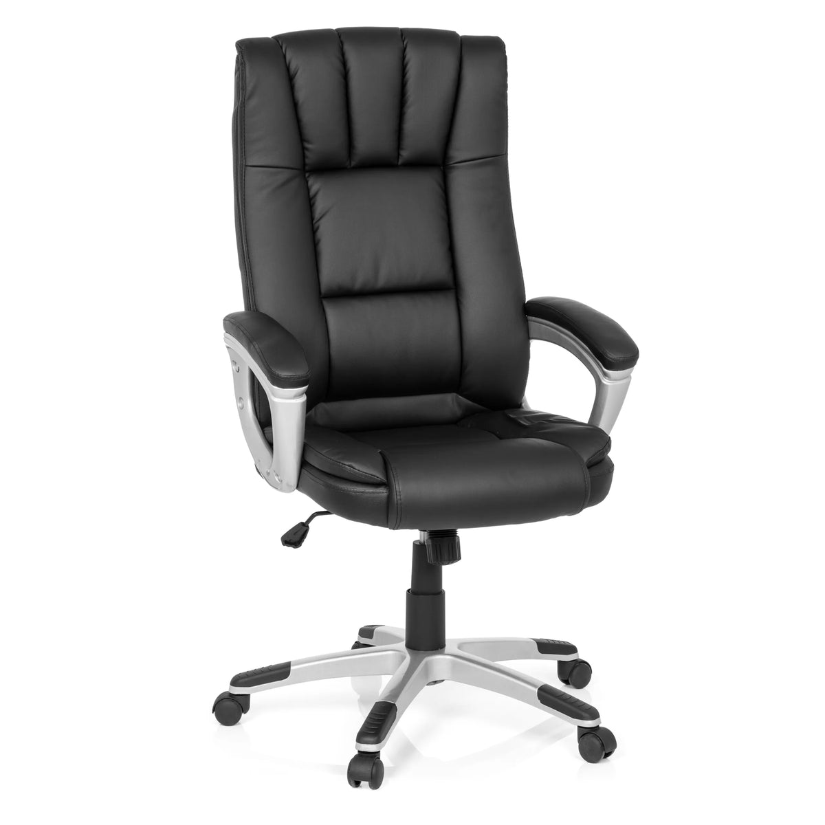 Black Home Office Chair RELAX CL150 with quilted cover and five-caster base by MyBuero – 360-degree view (front view 20°)