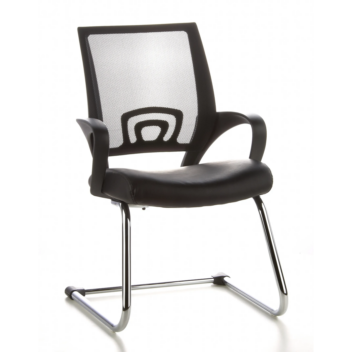 Black Cantilever chair VISTO NET V with mesh back, padded seat and armrests by hjh OFFICE – 360-degree view (front view 20°)