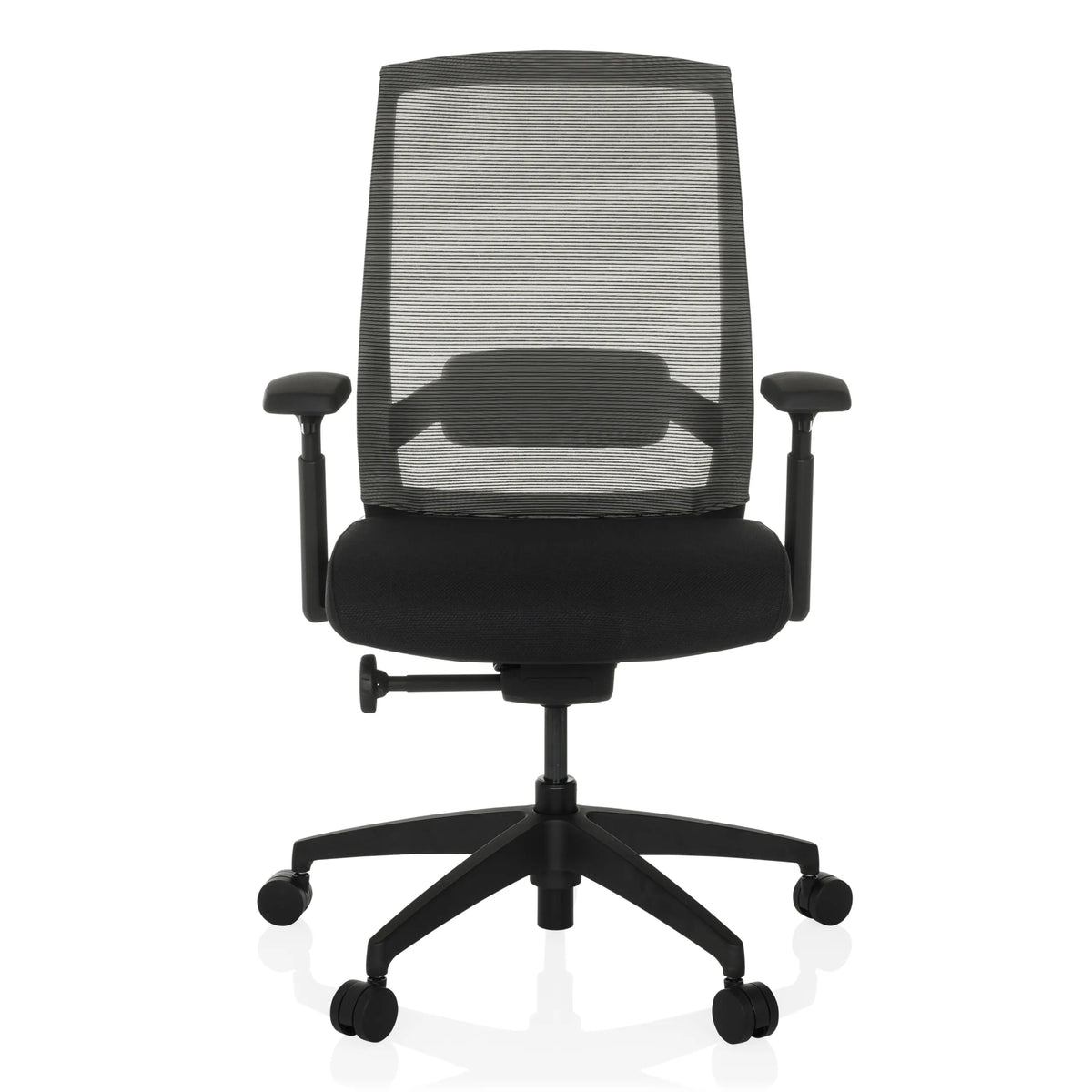 Black Professional Office Chair COLORE with mesh back and five-caster base by hjh OFFICE – 360-degree view (front view 0°)